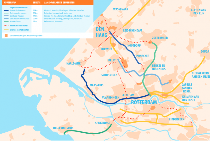 kaart MRDH snelfietsroutes